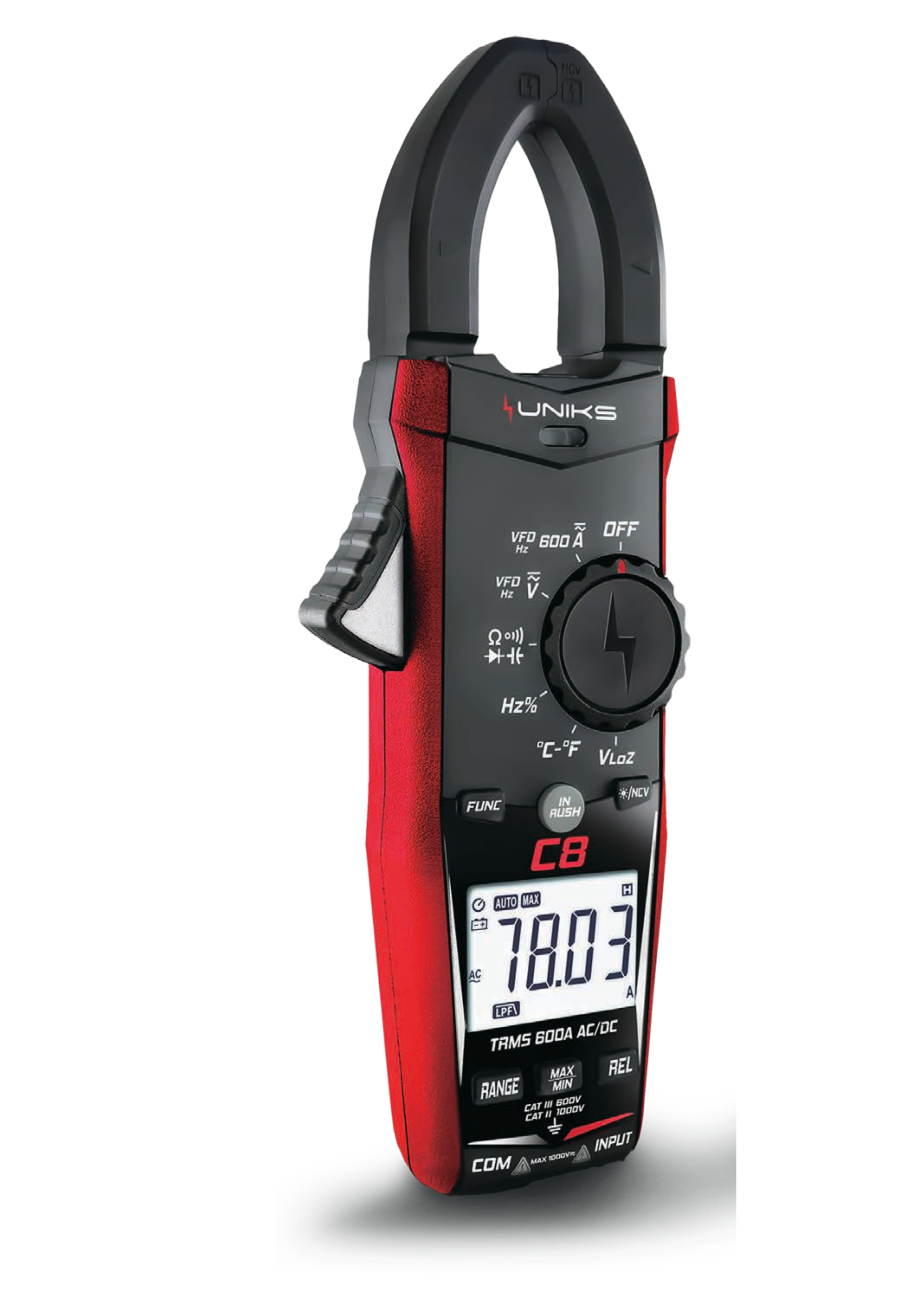 Uniks C8 TRMS Stromzange 600A, 1000V AC/DC, 1 KHz - VolTech GmbH