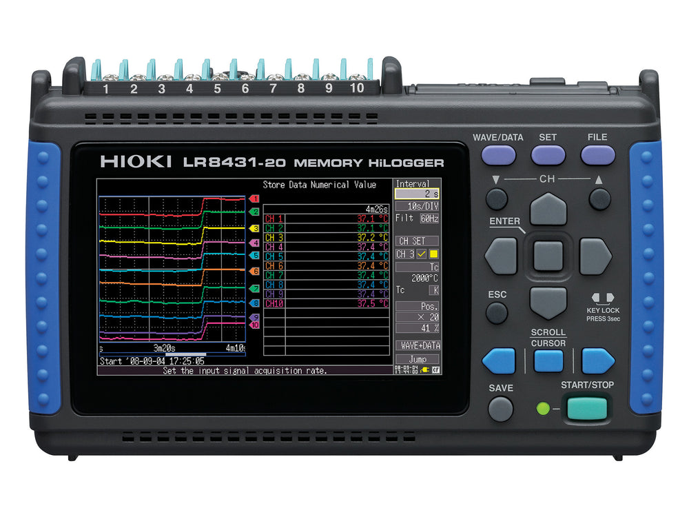 Hioki - LR8431 - Tragbarer 10-Kanal-Datenlogger für Spannungs-, Temperatur- und Impulserfassung - VolTech GmbH