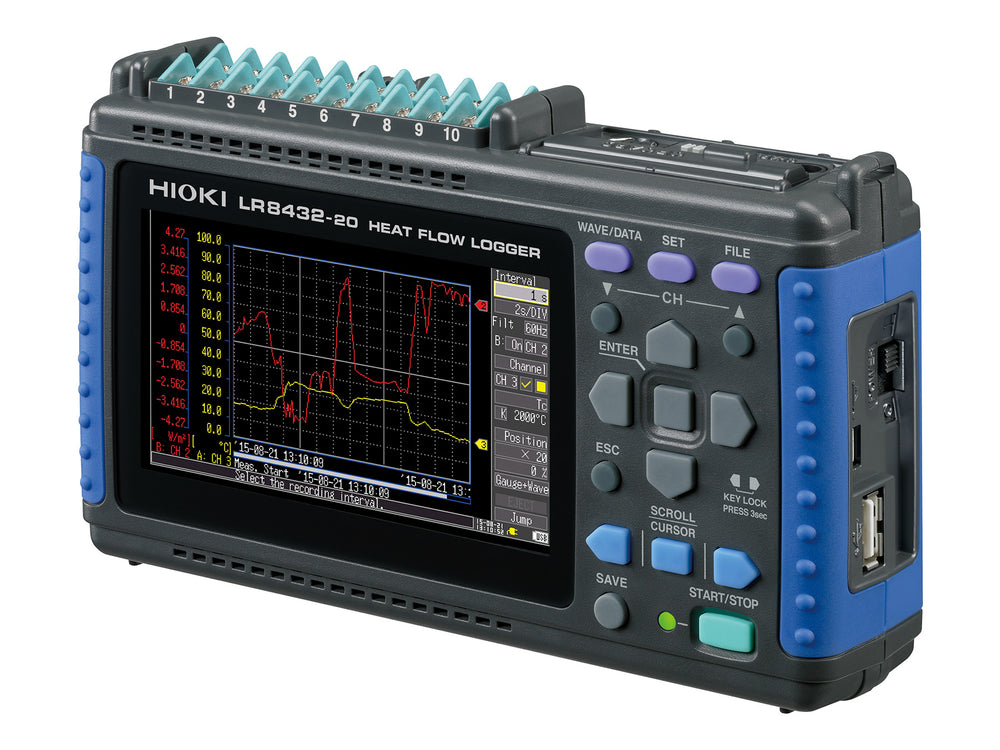 Hioki - LR8432 - Tragbarer 10-Kanal Datenlogger mit nativer Unterstützung für Wärmefluss-Sensoren - VolTech GmbH