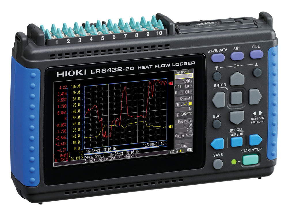 Hioki - LR8432 - Tragbarer 10-Kanal Datenlogger mit nativer Unterstützung für Wärmefluss-Sensoren - VolTech GmbH