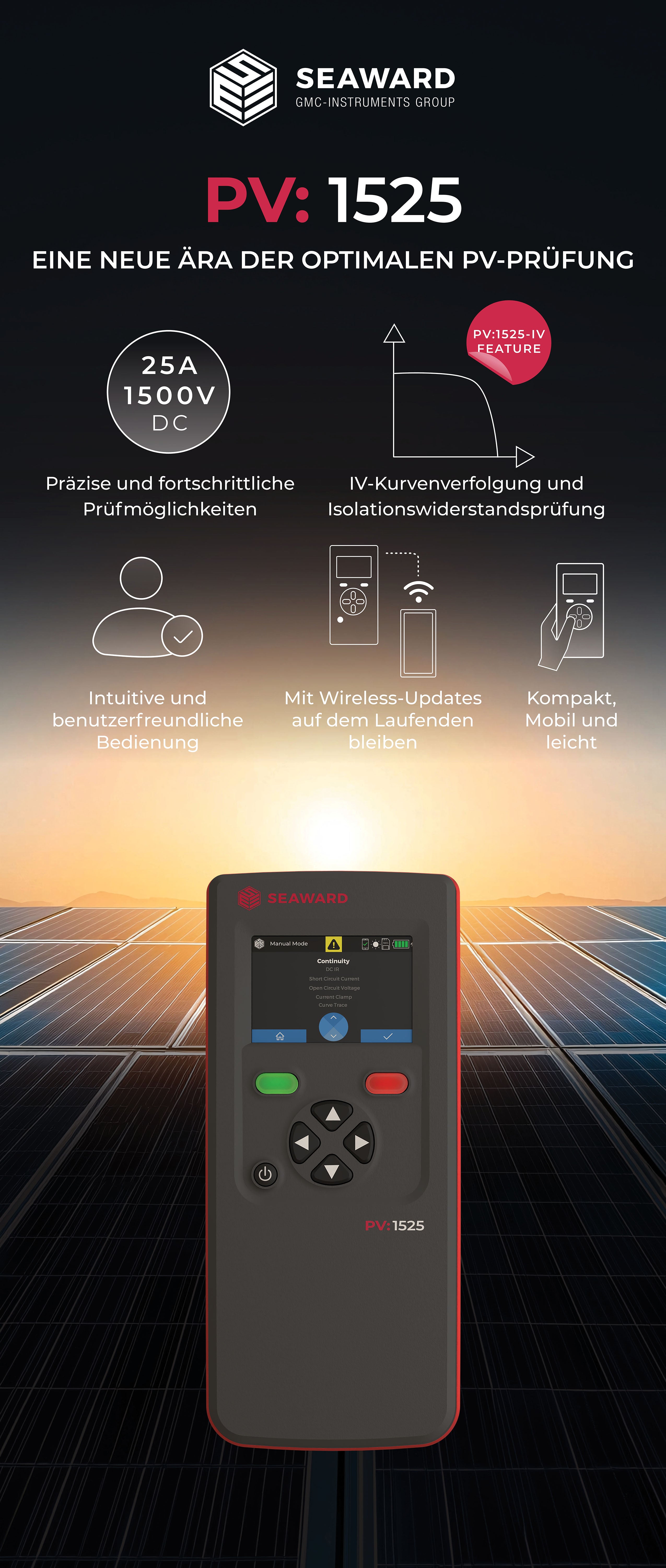 GOSSEN METRAWATT Seaward PV1525 Photovoltaiktester 1500V - 25A - VolTech GmbH
