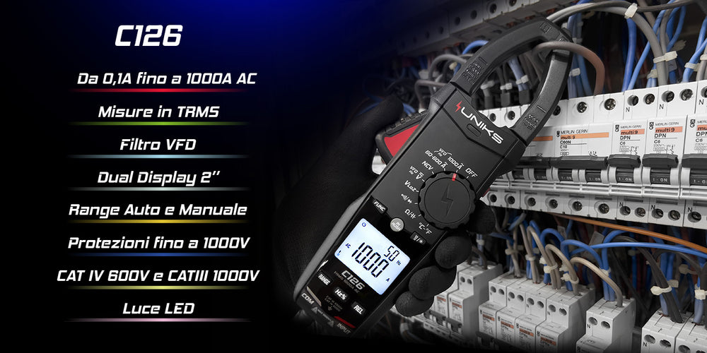 Uniks C126 TRMS Stromzange 1000A AC, CAT IV 600 V, CAT III 1000 V - VolTech GmbH