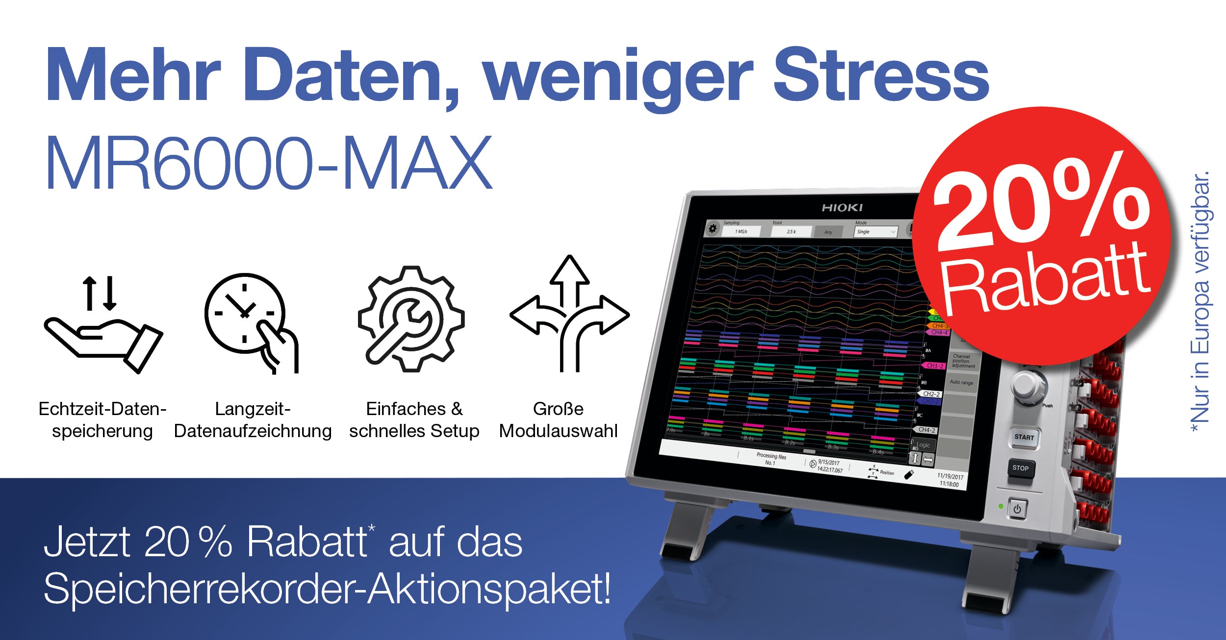 Hioki - MR6000-01 - 32-Kanal modularer Speicherrekorder, 200 MS/s, 1000 V, Touchscreen - VolTech GmbH