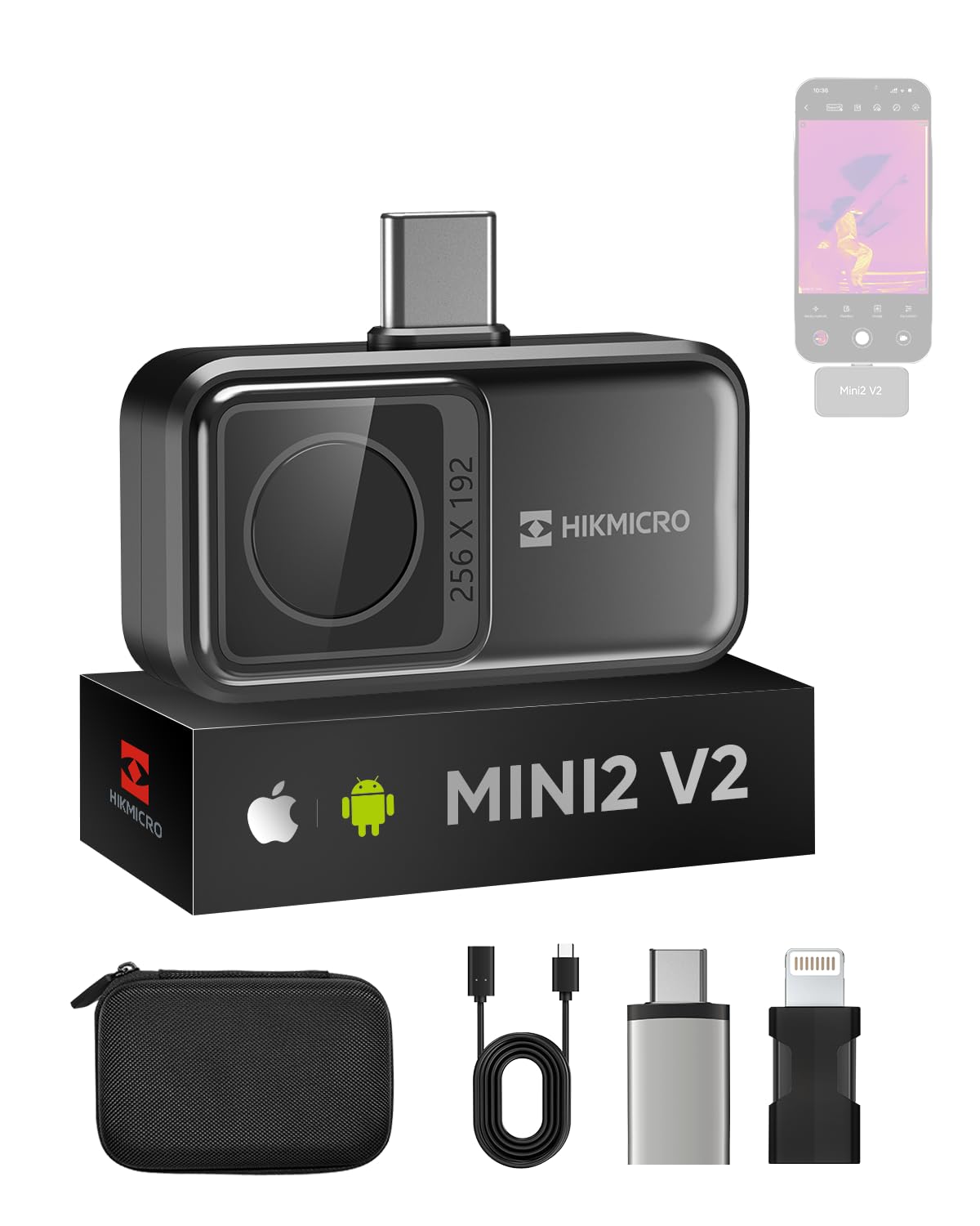 HIKMICRO Mini2 V2 Wärmebildkamera - iOS/Android, 256 x 192 IR-Auflösung, SuperIR, 50° Weitwinkel, USB-C/Lightning - VolTech GmbH