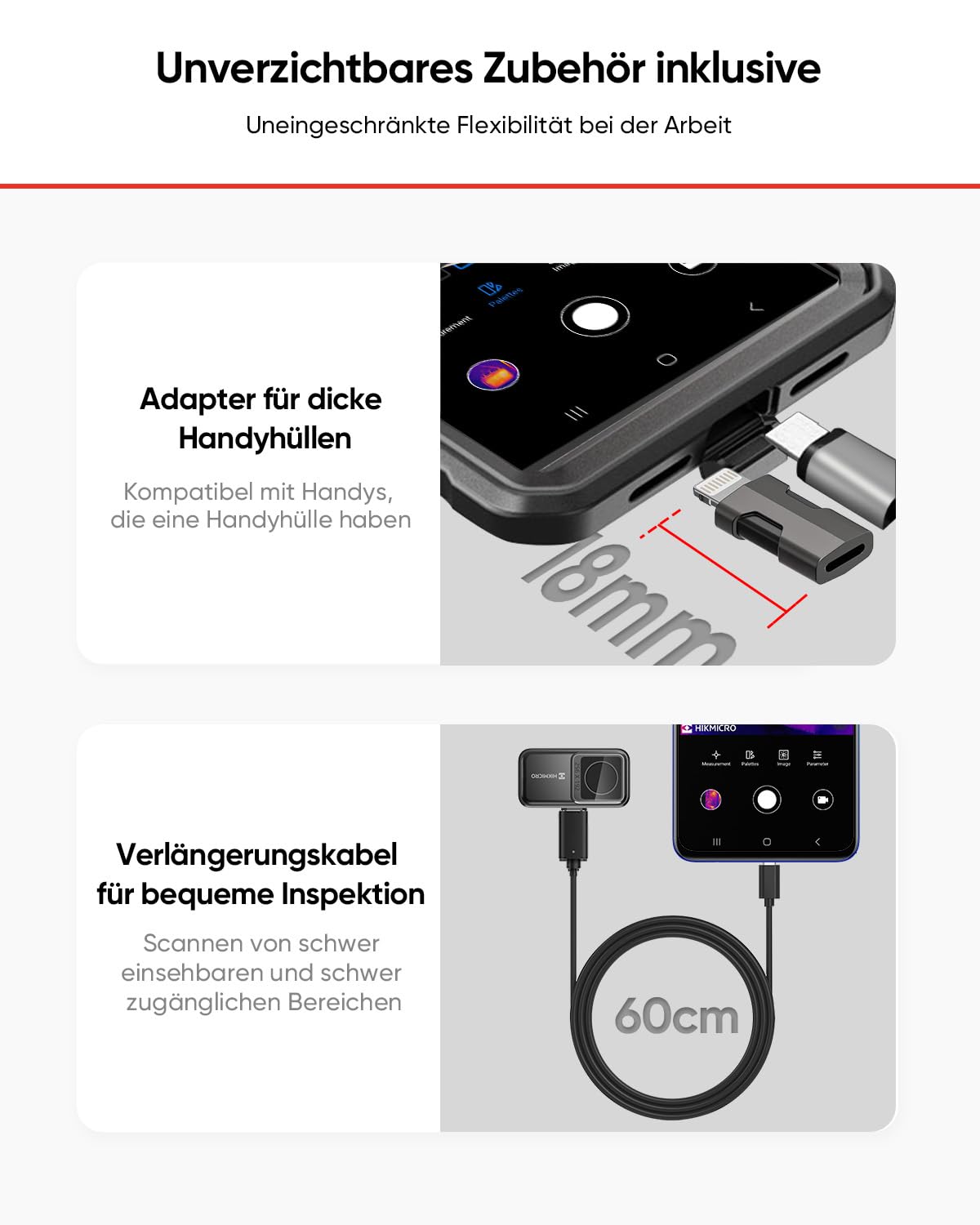 HIKMICRO Mini2 V2 Wärmebildkamera - iOS/Android, 256 x 192 IR-Auflösung, SuperIR, 50° Weitwinkel, USB-C/Lightning - VolTech GmbH