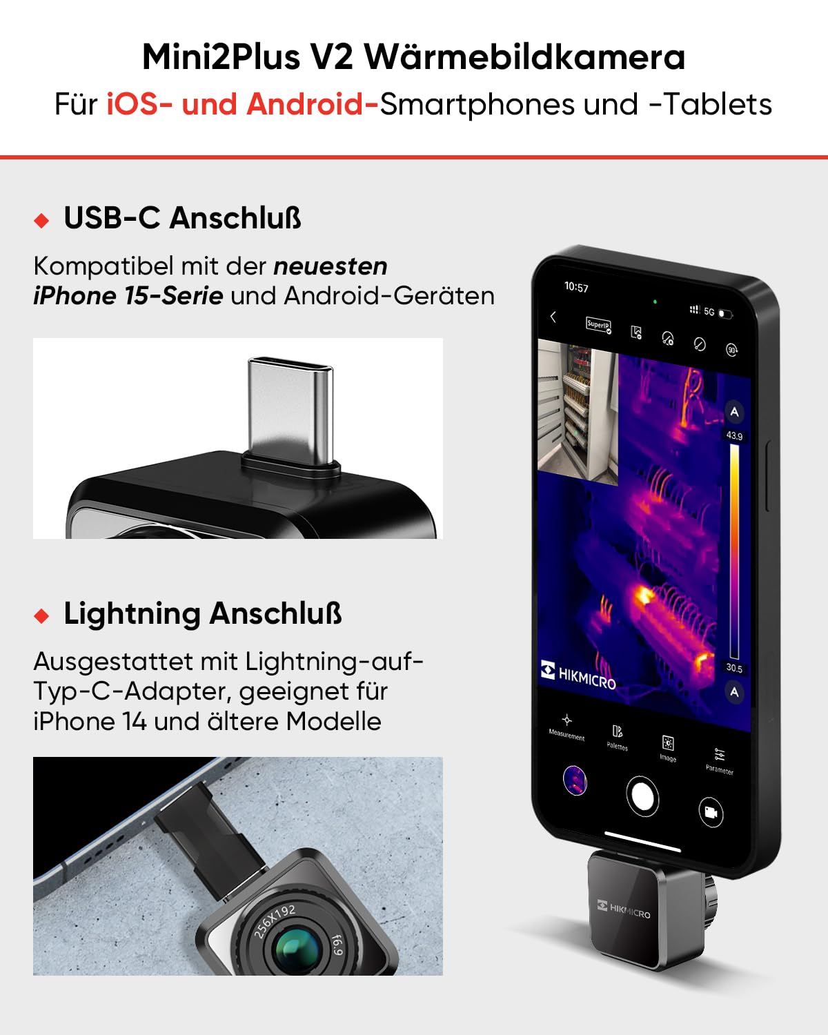 HIKMICRO Mini2PlusV2 Wärmebildkamera mit manuellem Fokus, 256x192, 25Hz (Android/iOS) - VolTech GmbH