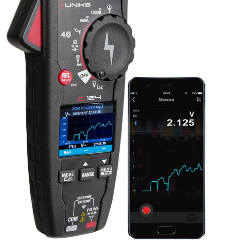 Uniks C124 TRMS Stromzange 1000A AC/DC, CAT IV 600 V mit Datalogger - VolTech GmbH