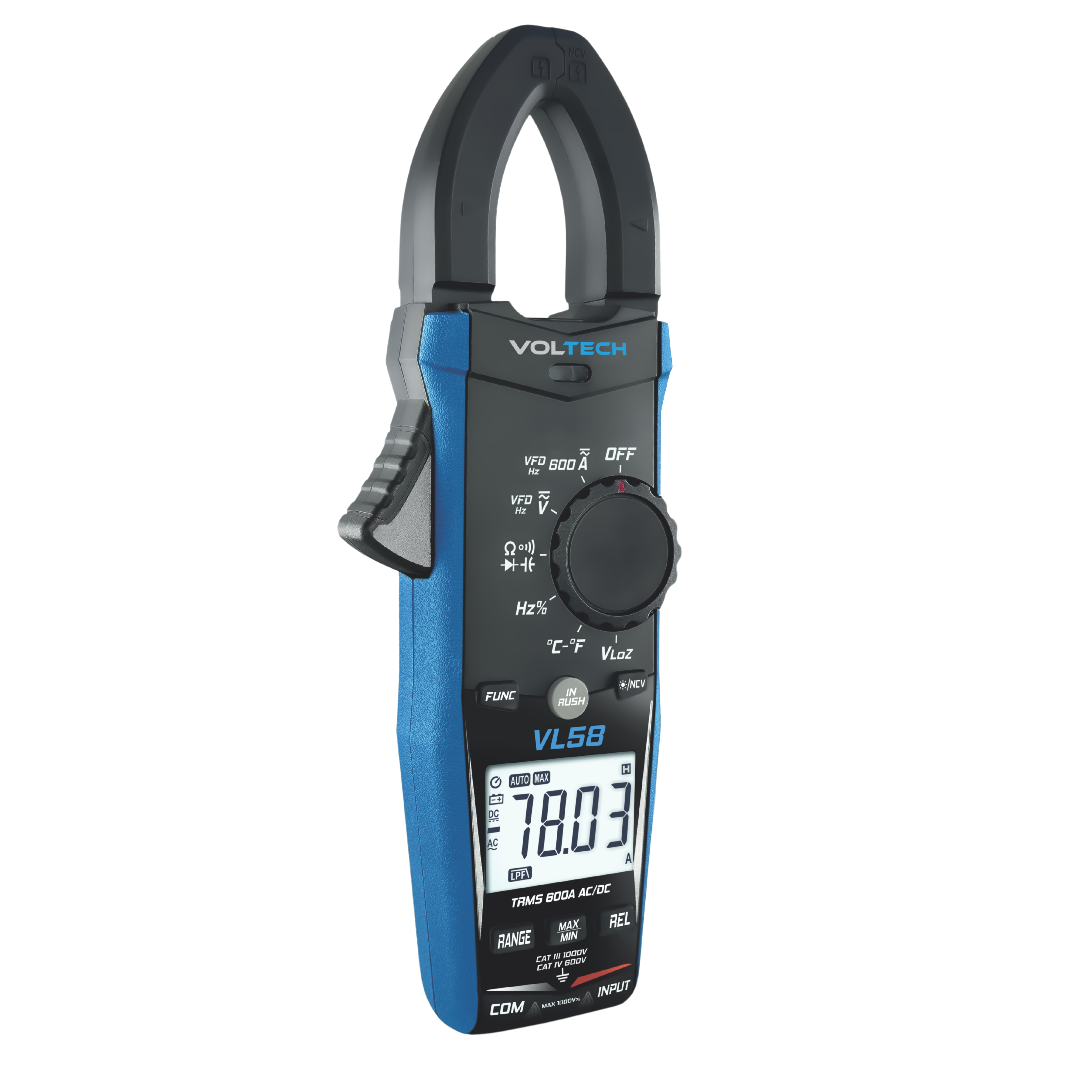 VOLTECH VL58 / TRMS Stromzange AC/DC 400A, CAT IV 600V, CAT III 1000V VFD  LowZ - VolTech GmbH