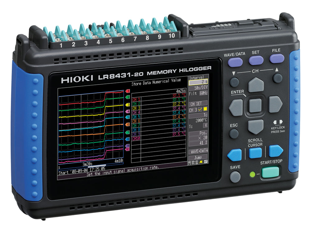 Hioki - LR8431  - Tragbarer 10-Kanal-Datenlogger für Spannungs-, Temperatur- und Impulserfassung - VolTech GmbH