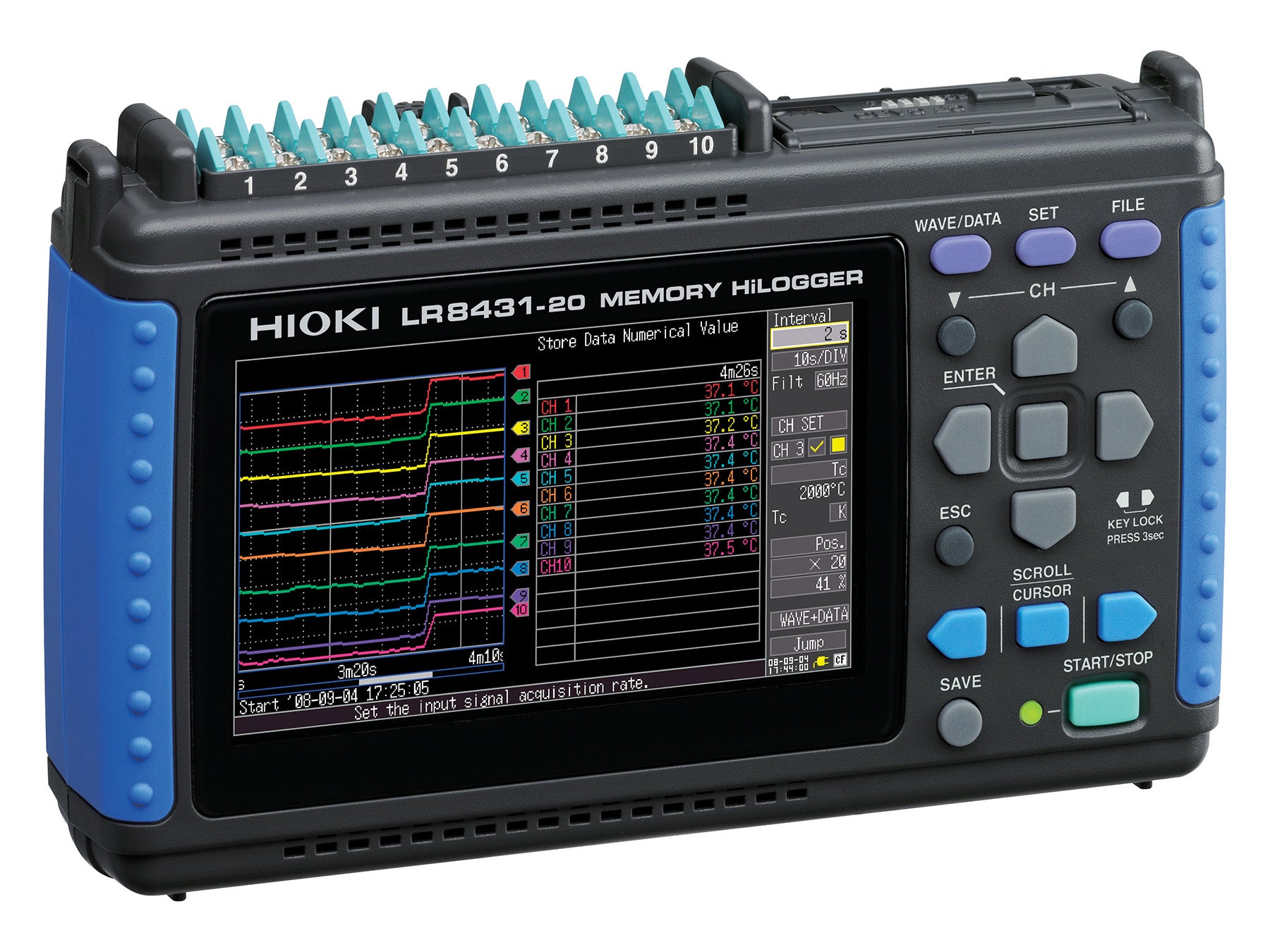 Hioki - LR8431  - Tragbarer 10-Kanal-Datenlogger für Spannungs-, Temperatur- und Impulserfassung - VolTech GmbH