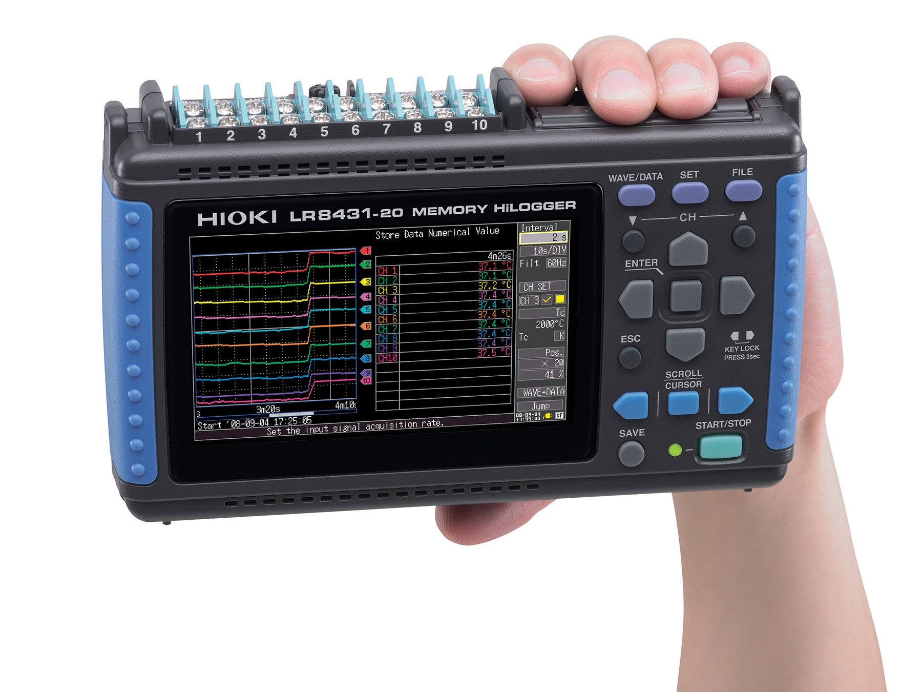 Hioki - LR8431  - Tragbarer 10-Kanal-Datenlogger für Spannungs-, Temperatur- und Impulserfassung - VolTech GmbH