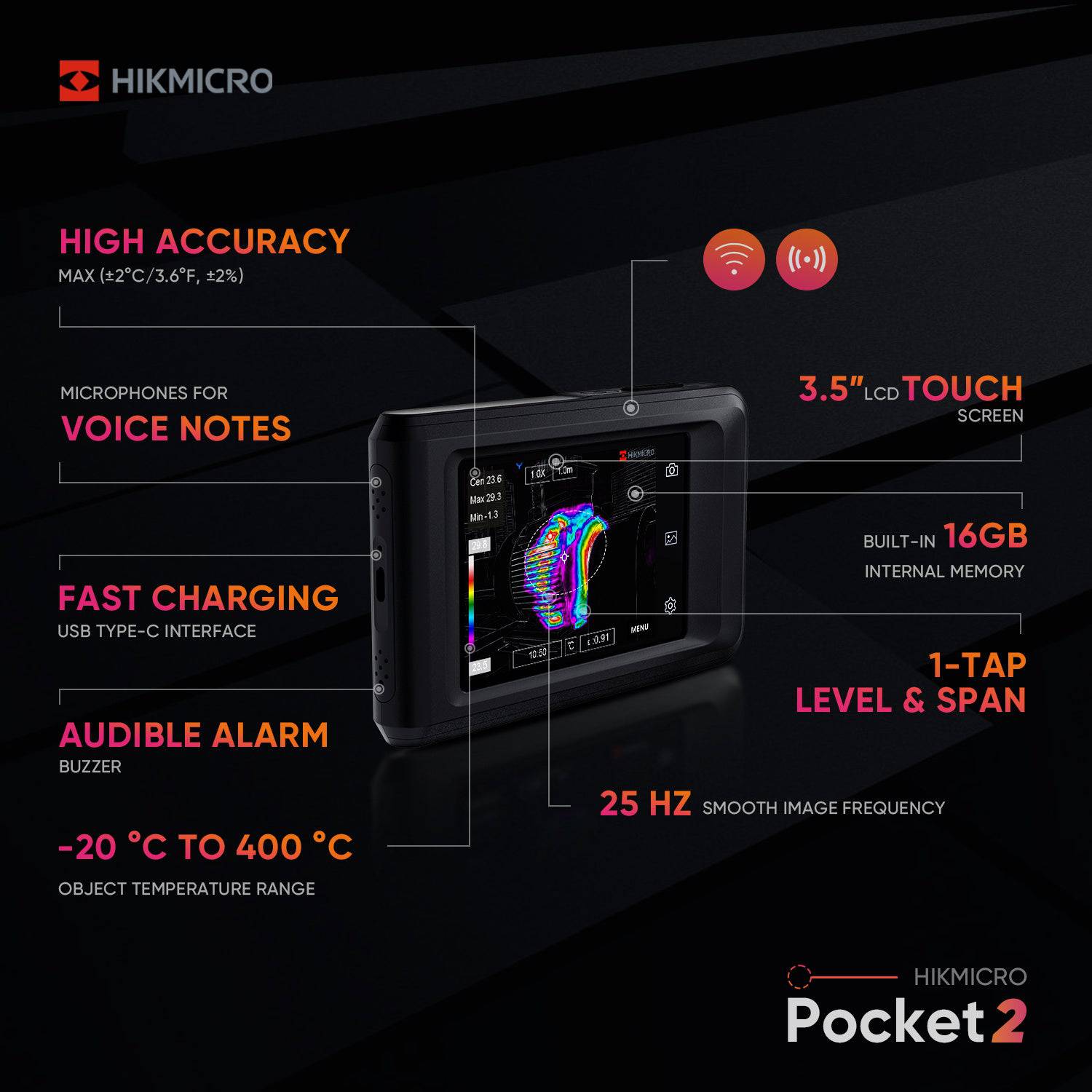 HIKMICRO Pocket2 Wärmebildkamera (256x192 IR Auflösung) 25Hz, MSX Technologie - VolTech GmbH