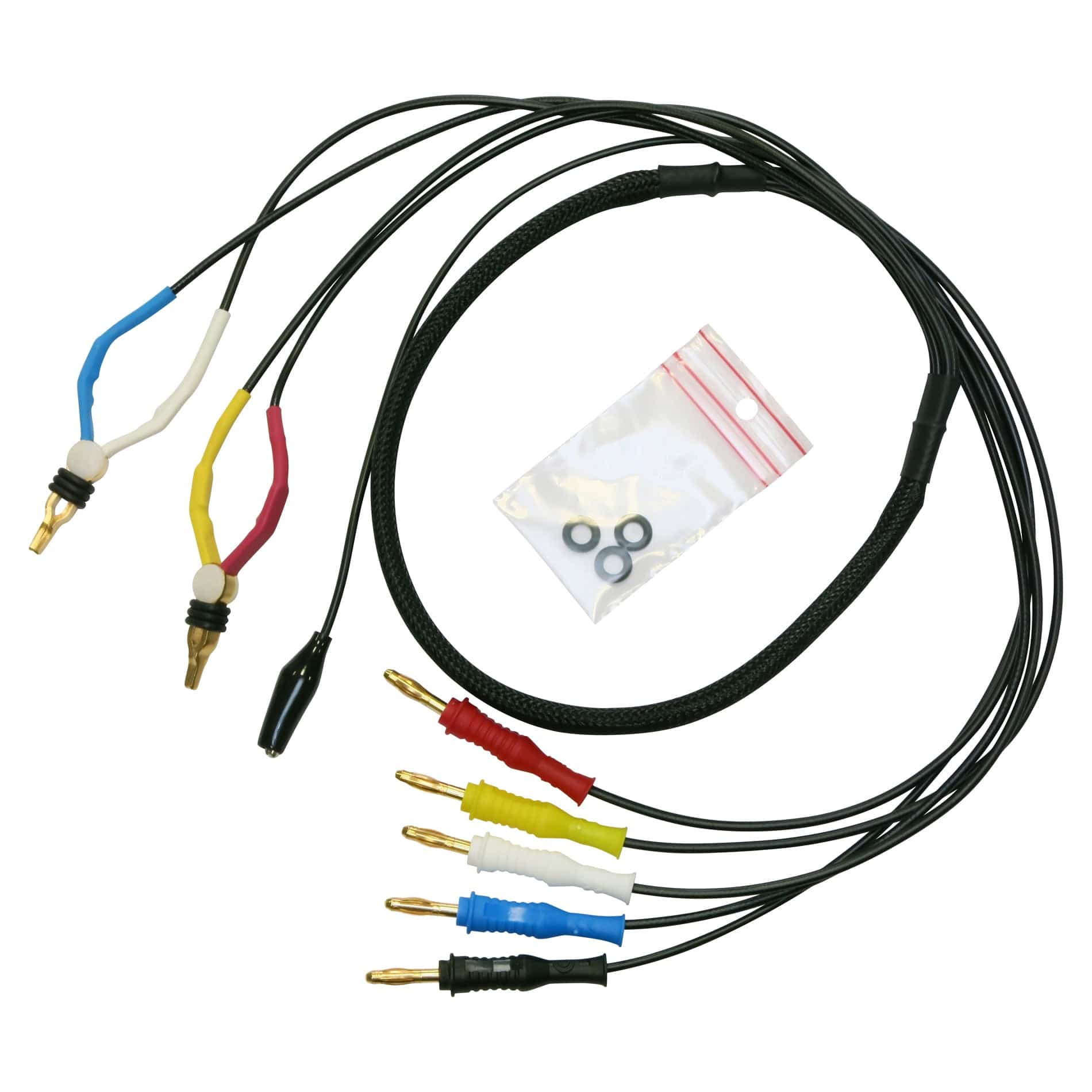 Kelvin Messleitung mit drei Klemmen / fünf 4mm gerade Bananensteckern - VolTech GmbH