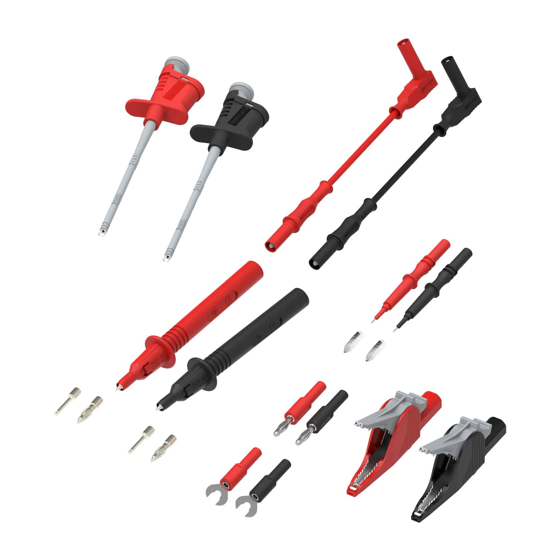 Kit Prüfspitzen + Messleitungen + Klemmhaken + Adapter + Krokodilklemmen - VolTech GmbH